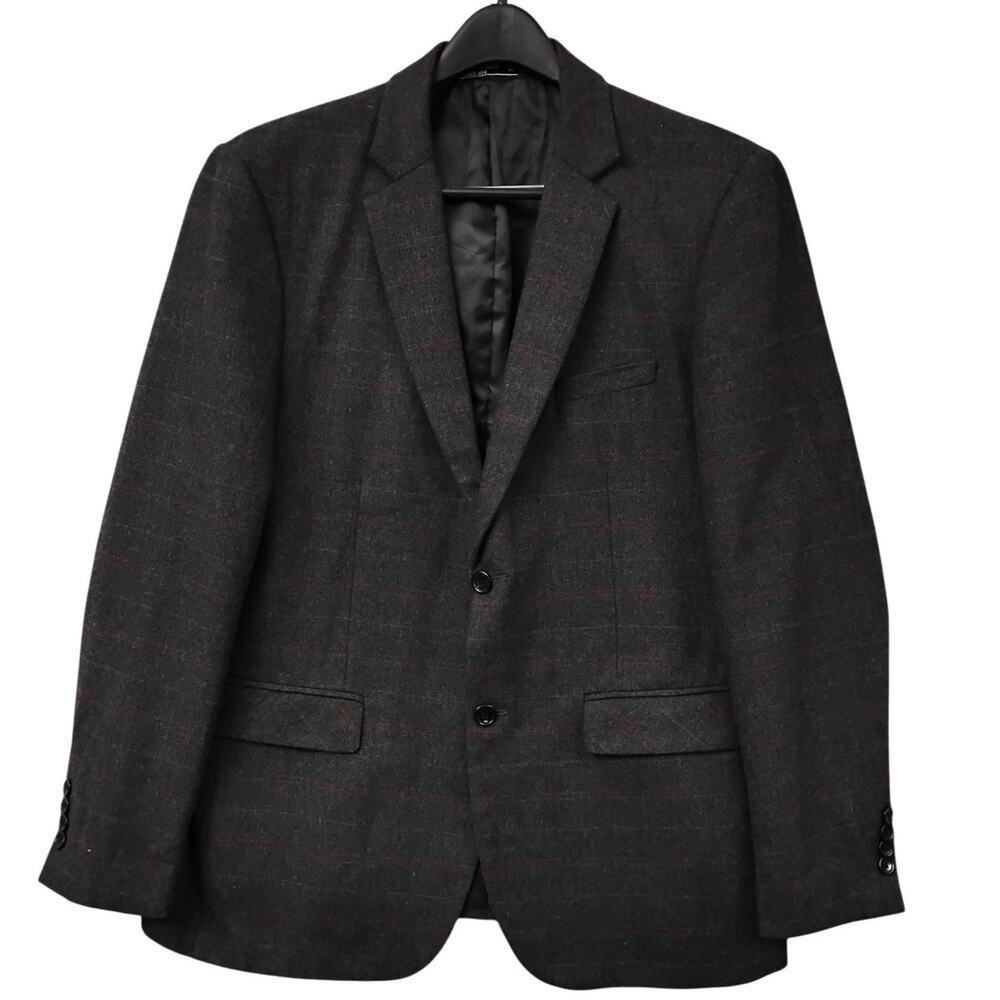 PJ Paul Jones Blazer Size XL With Sophisticated Plaid Dark Gray Pattern 2 Button
